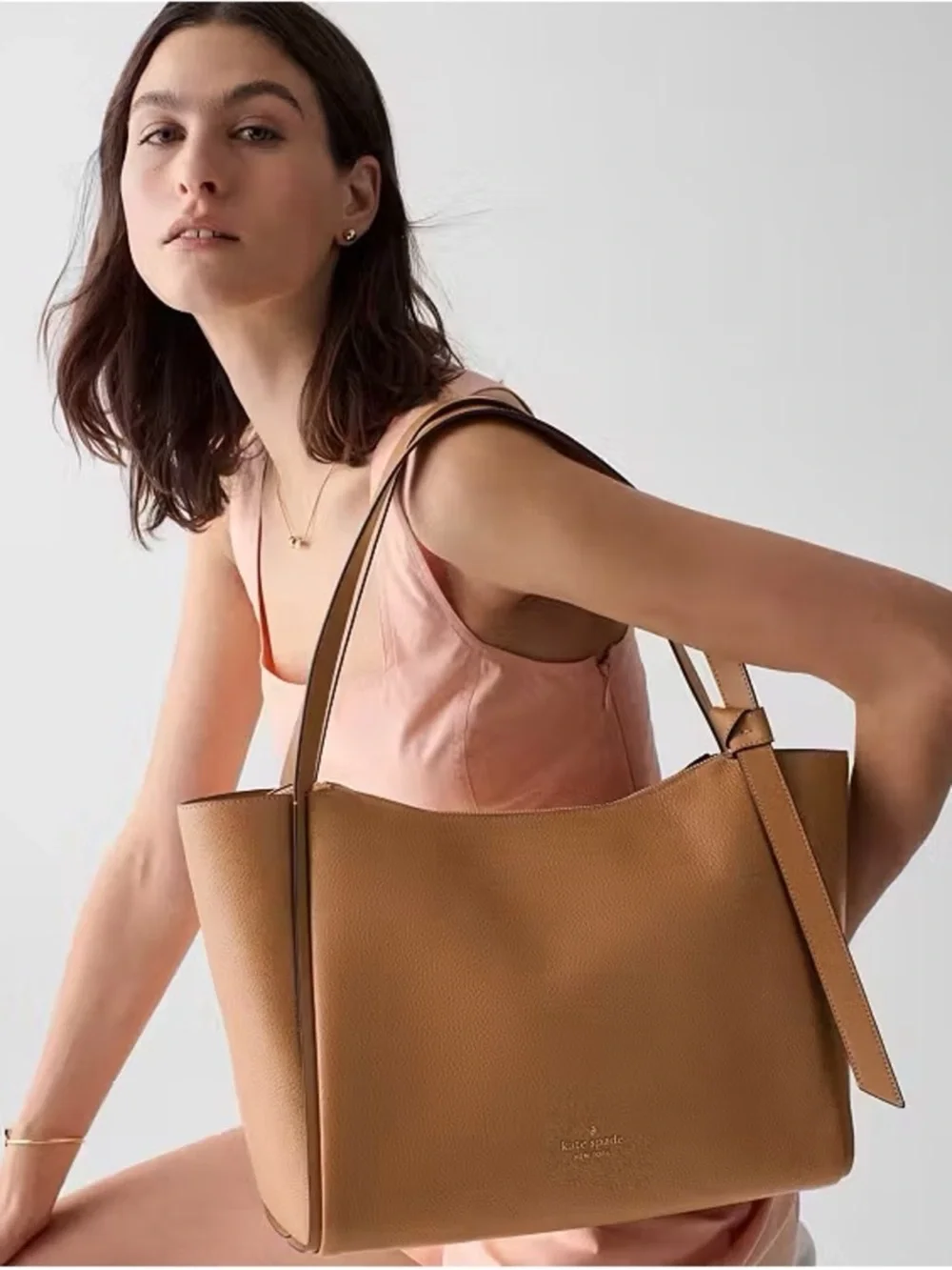 Kate Spade Knott Pebbled Leather Large Tote Bag Bungalow Brown